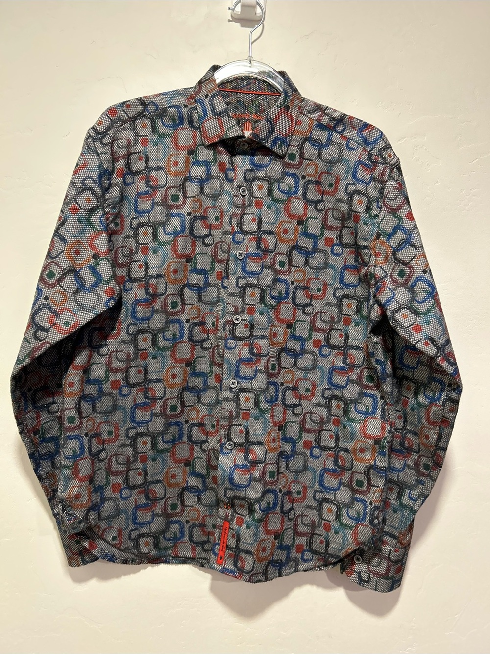 Luciano Visconti Men’s Medium Multicolor Geometric Print Button Front Shirt EUC